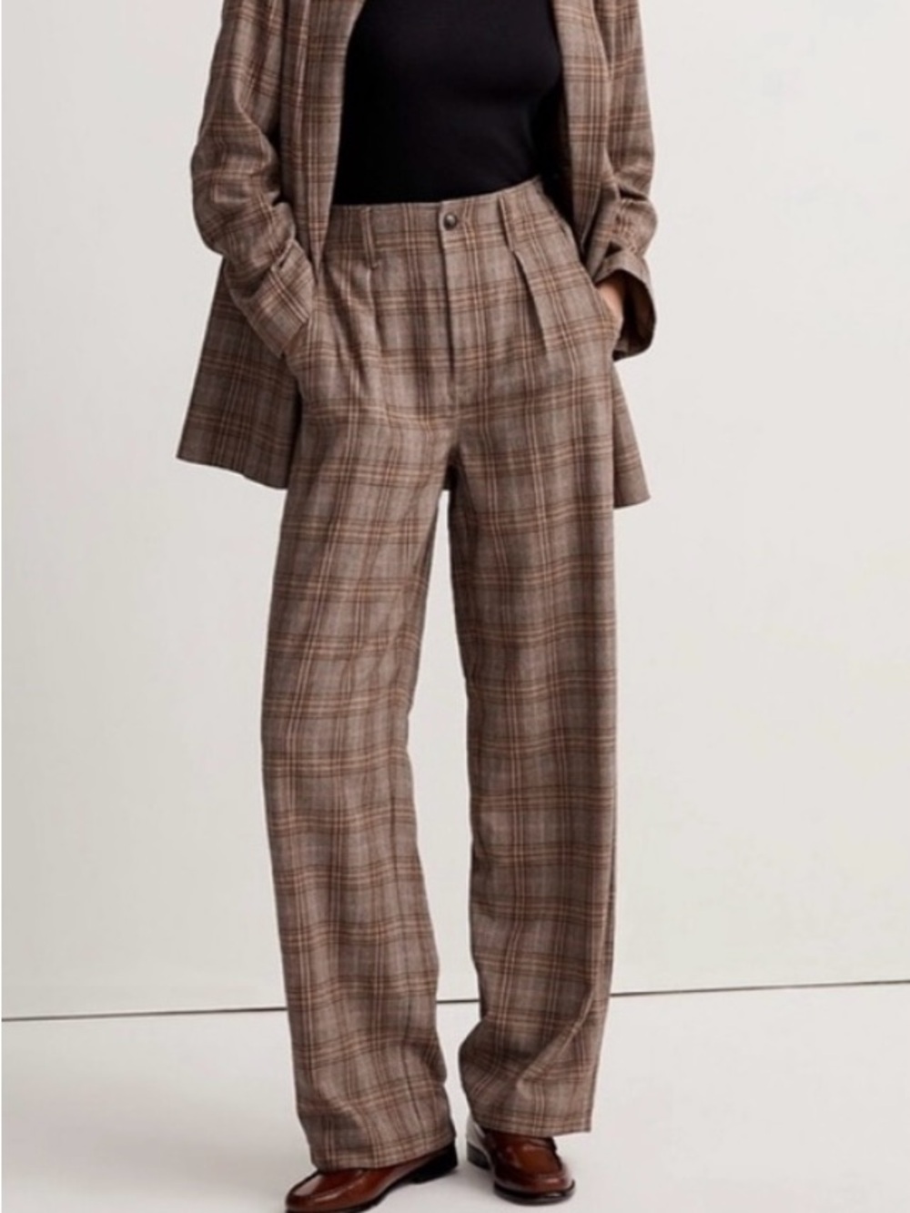 Madewell Brown Plaid Neale Straight Leg Pants